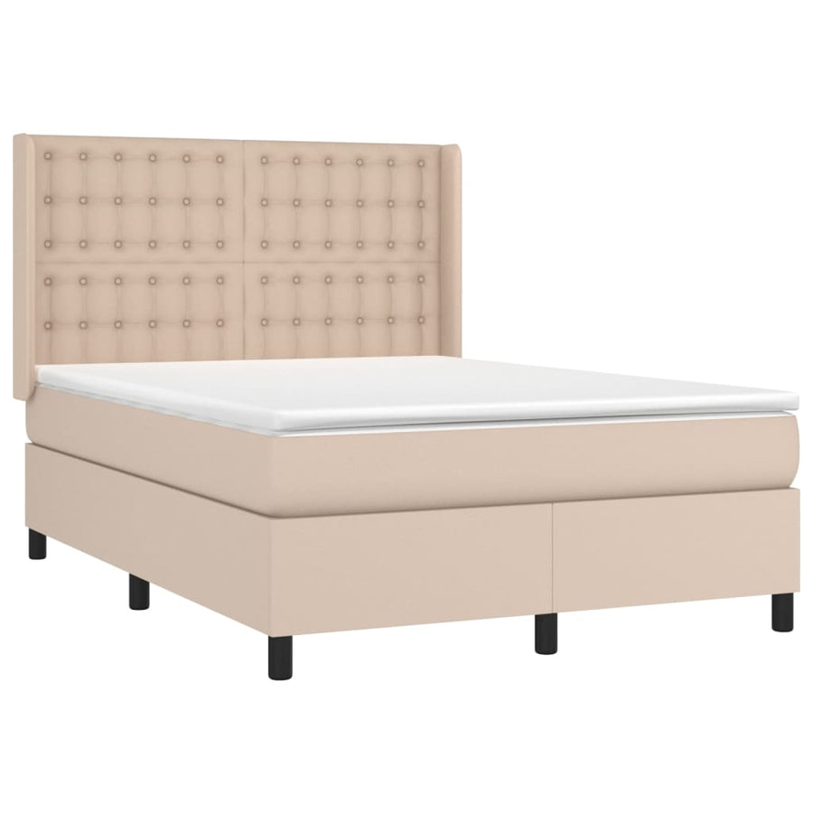 Boxspring Met Matras Kunstleer Kleurig Cappuccino 140 x 200 cm Knopen
