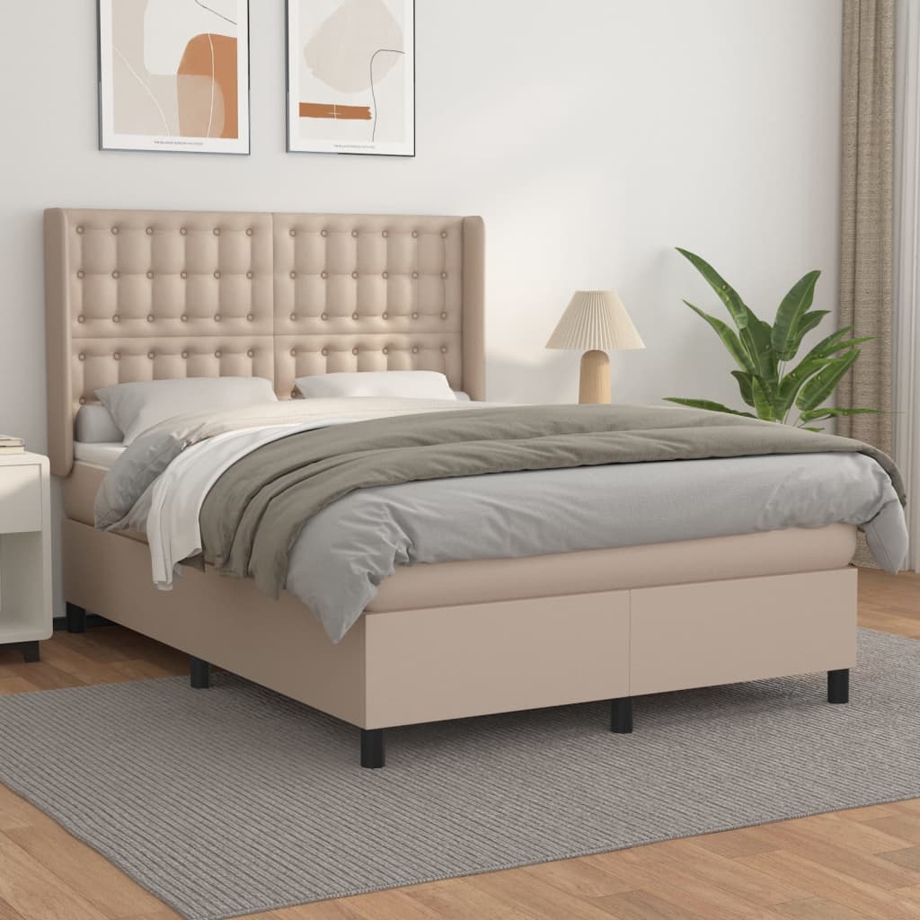 Boxspring Met Matras Kunstleer Kleurig Cappuccino 140 x 200 cm Knopen