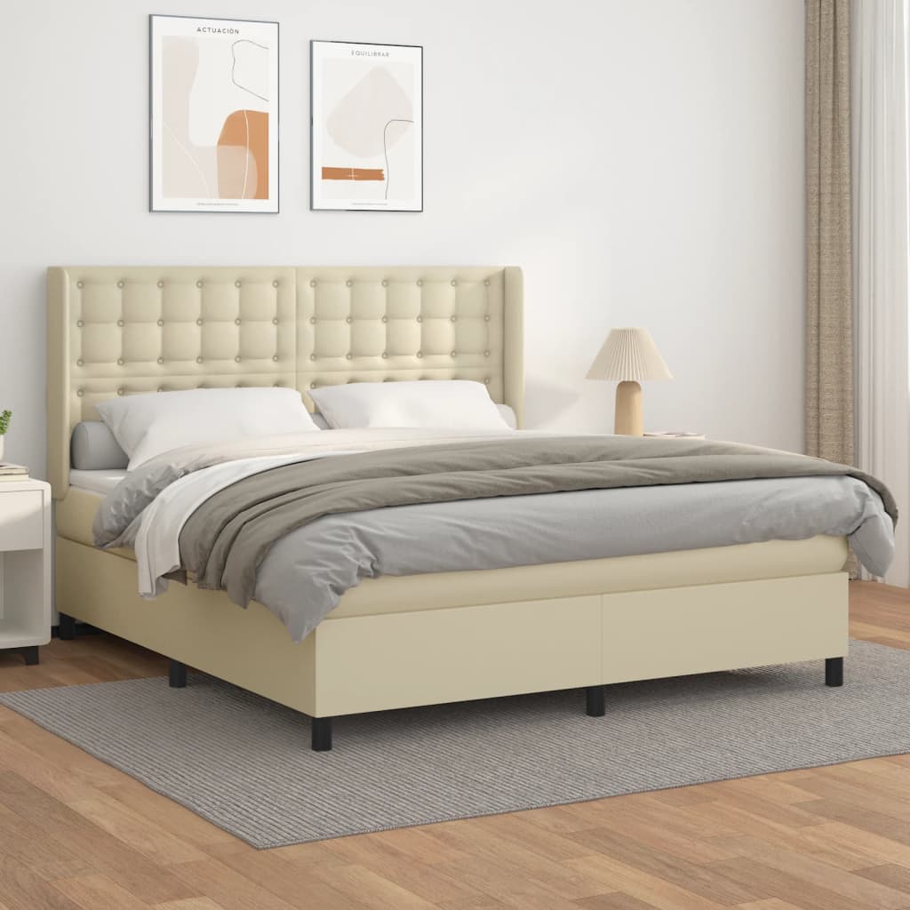 Boxspring met matras kunstleer crèmekleurig 160x200 cm