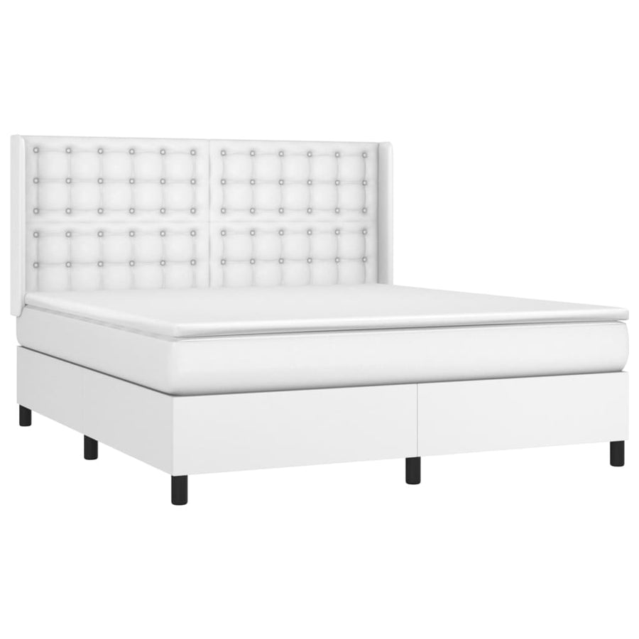 Boxspring Met Matras Kunstleer Wit 180 x 200 cm Knopen