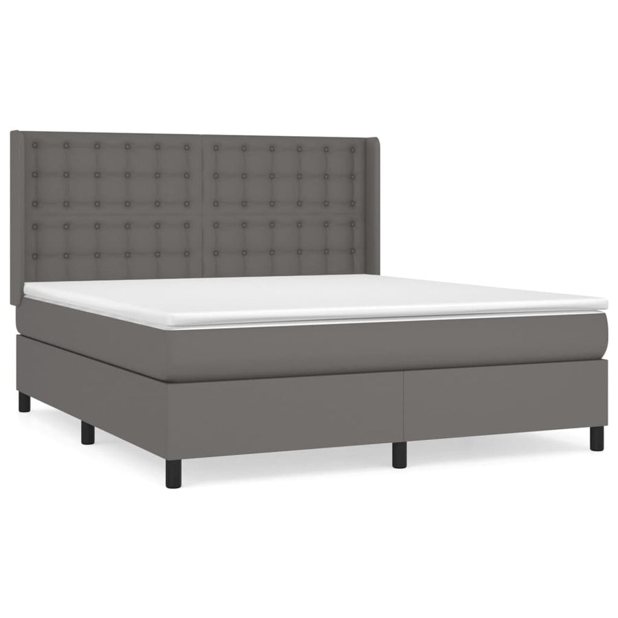 Boxspring Met Matras Kunstleer Grijs 180 x 200 cm Knopen