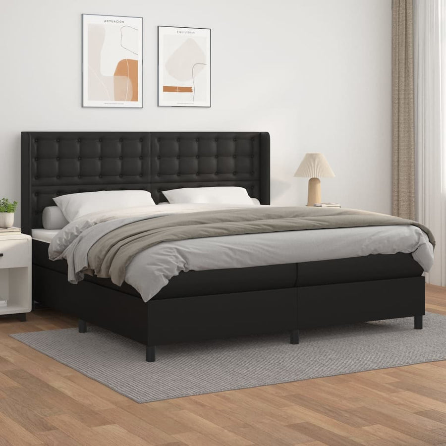 Boxspring Met Matras Kunstleer Zwart 200 x 200 cm Knopen