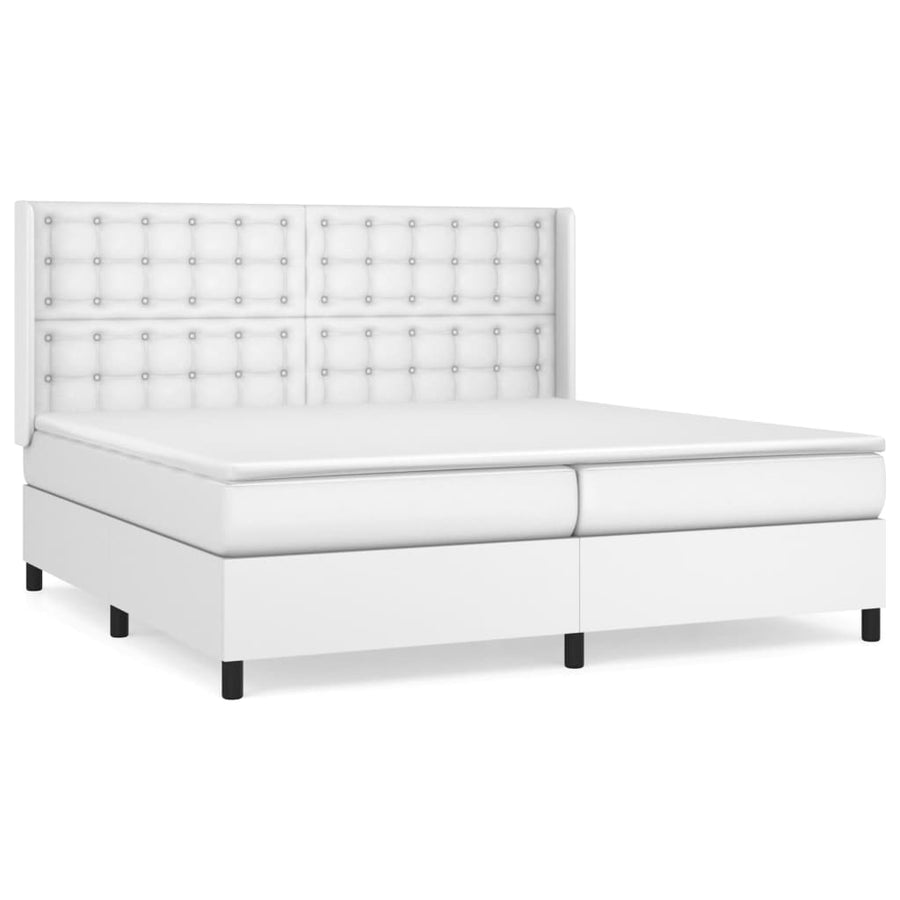 Boxspring Met Matras Kunstleer Wit 200 x 200 cm Knopen