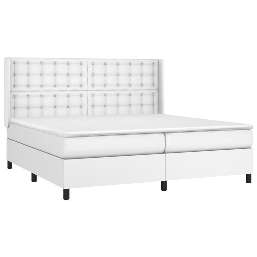Boxspring Met Matras Kunstleer Wit 200 x 200 cm Knopen
