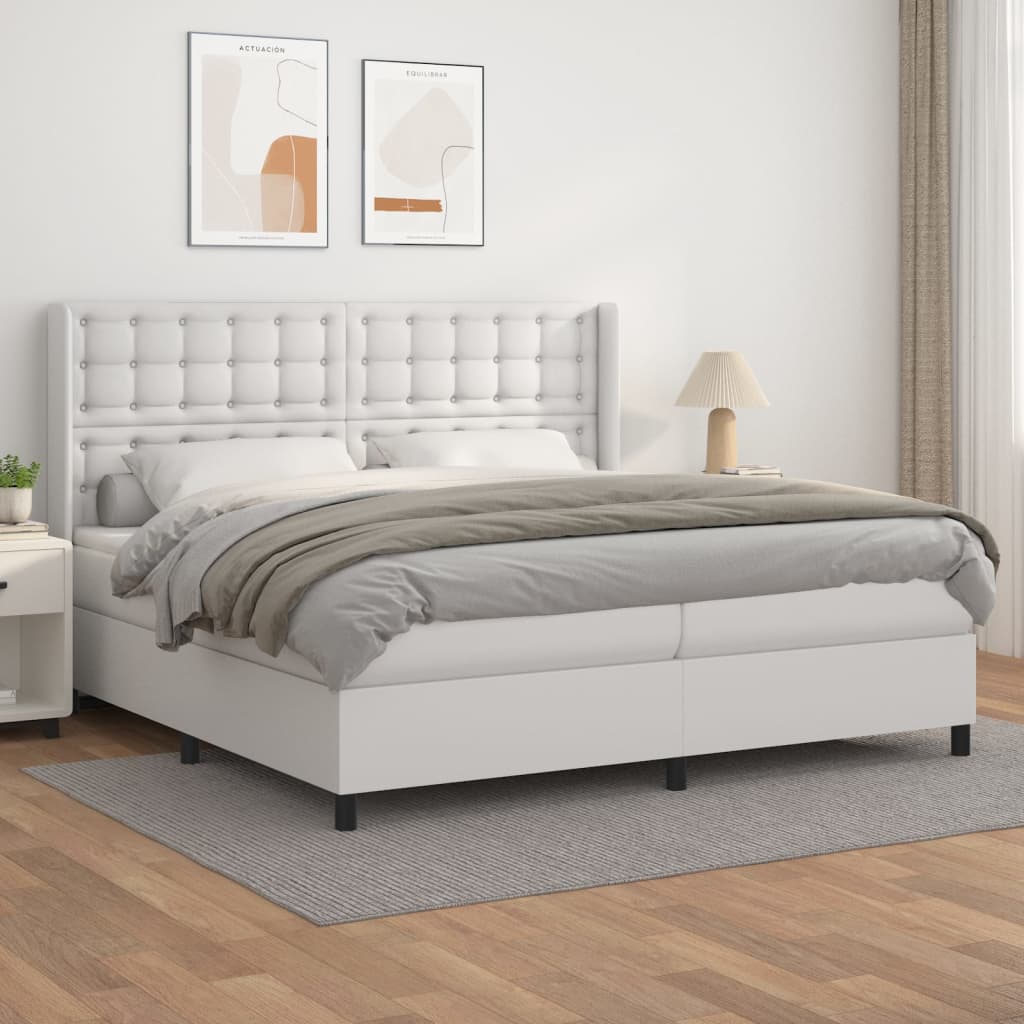 Boxspring Met Matras Kunstleer Wit 200 x 200 cm Knopen