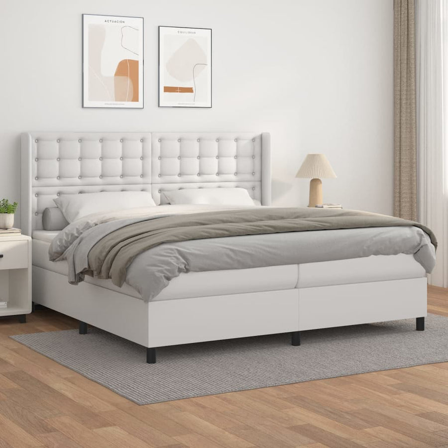 Boxspring Met Matras Kunstleer Wit 200 x 200 cm Knopen