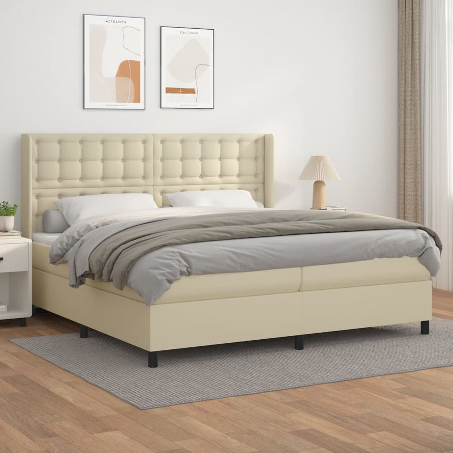 Boxspring met matras kunstleer crèmekleurig 200x200 cm