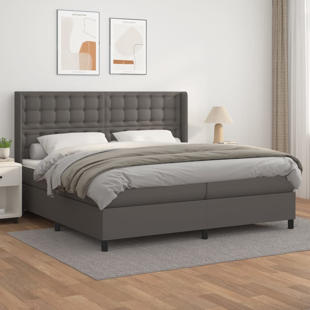 Boxspring Met Matras Kunstleer Grijs 200 x 200 cm Knopen