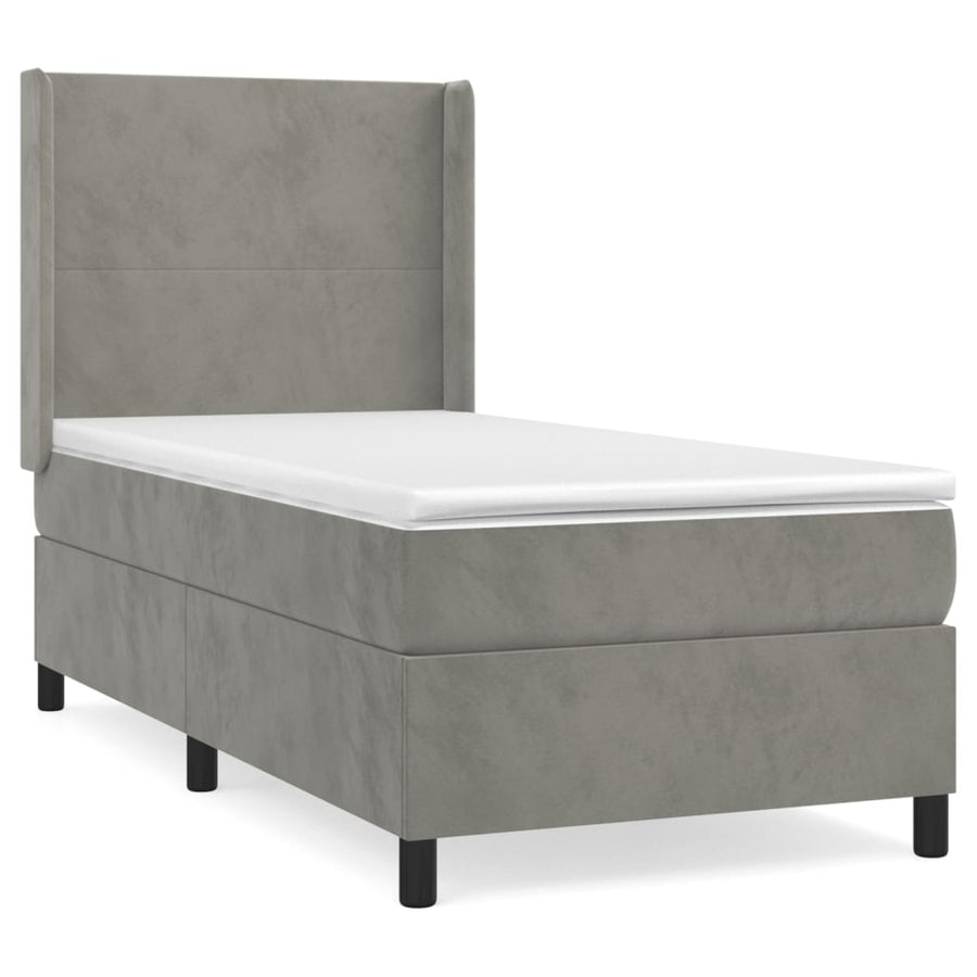Boxspring Met Matras Fluweel Lichtgrijs 90 x 190 cm Effen ontwerp