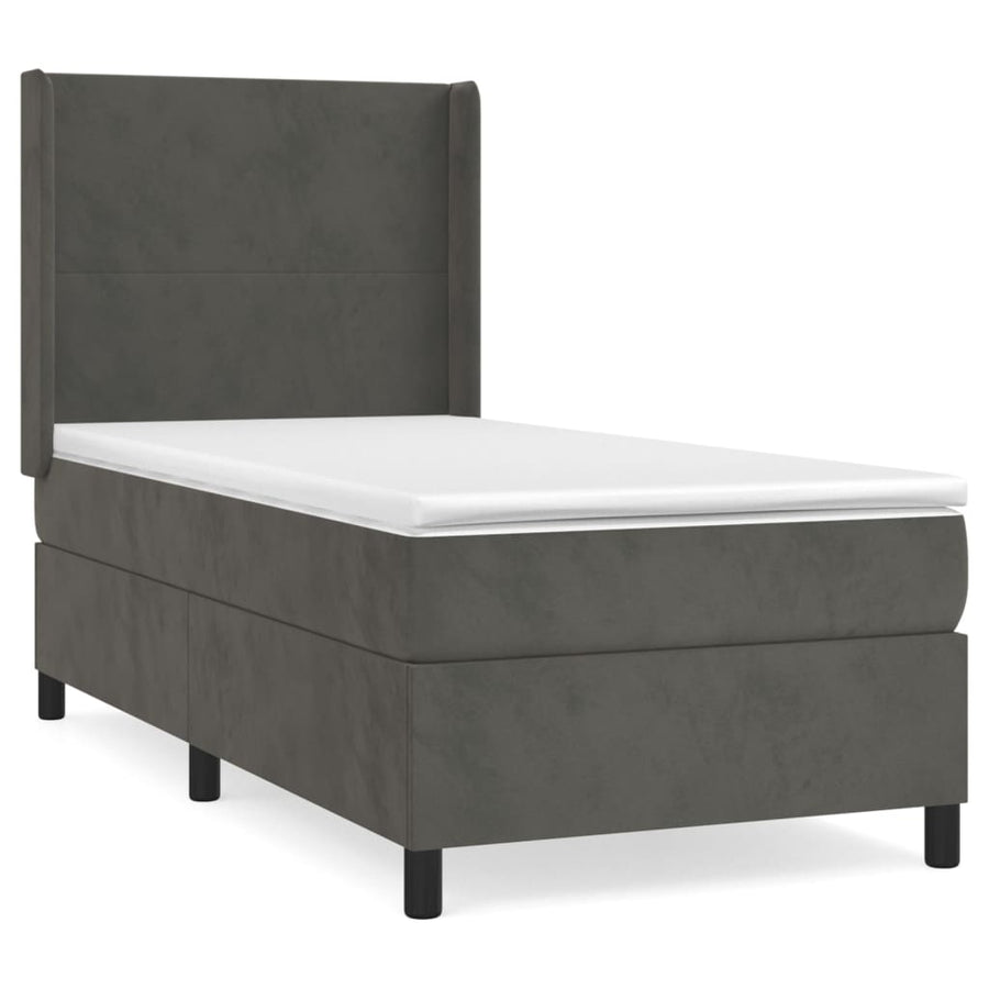 Boxspring Met Matras Fluweel Donkergrijs 90 x 190 cm Effen ontwerp