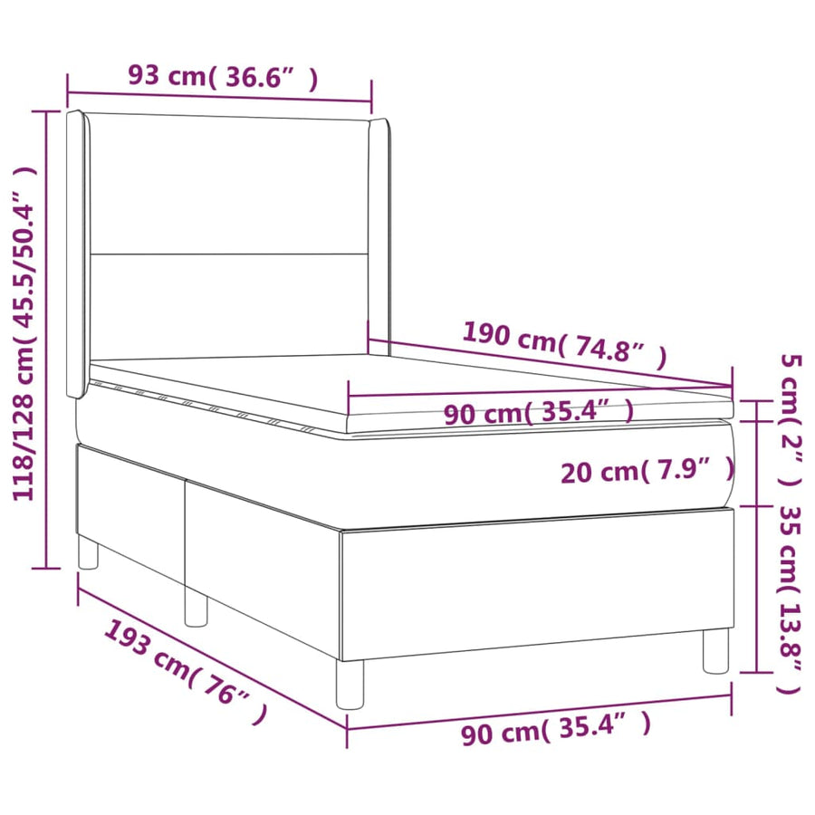 Boxspring Met Matras Fluweel 90 x 190 cm