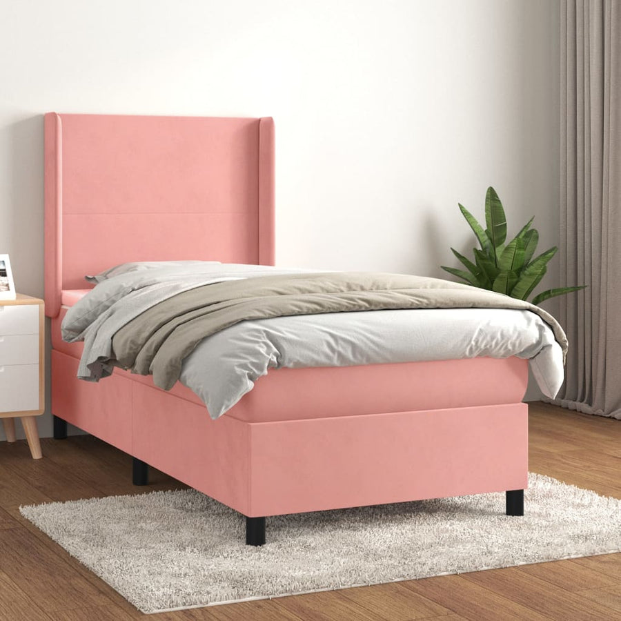 Boxspring Met Matras Fluweel Roze 90 x 190 cm Effen ontwerp