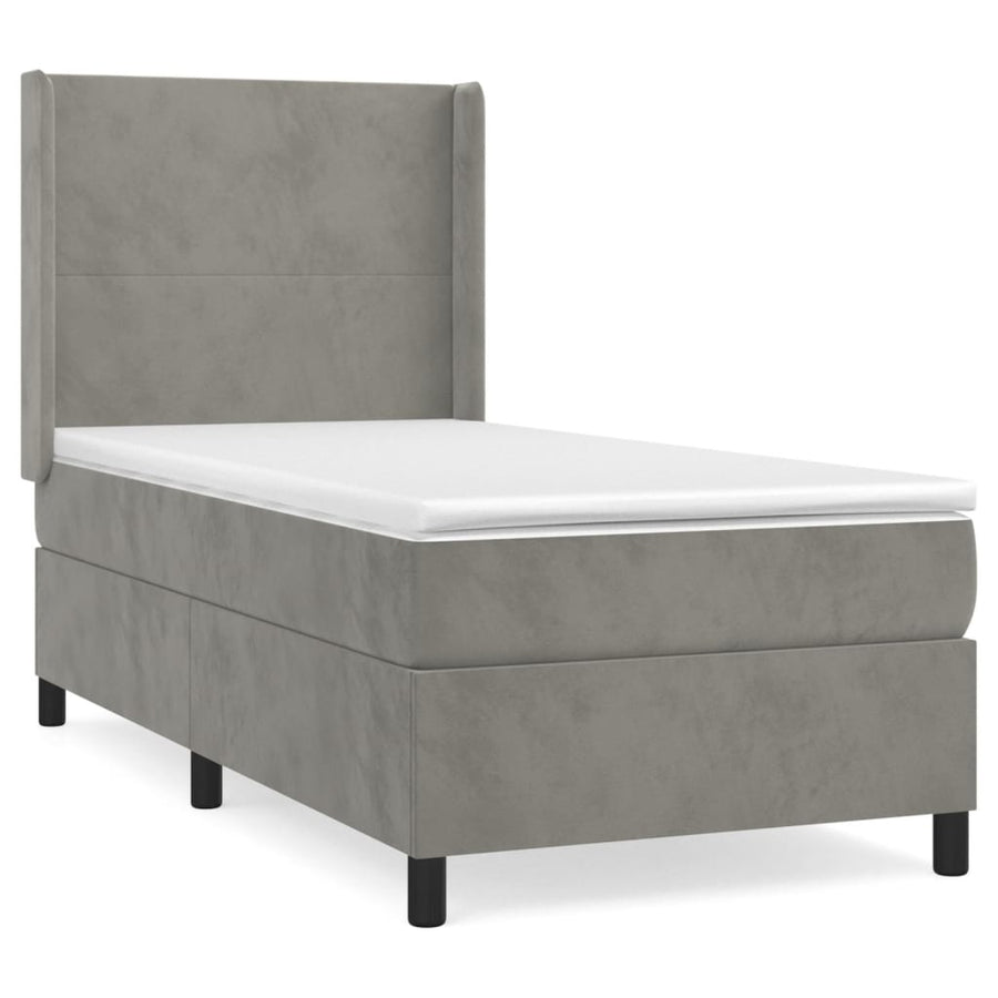 Boxspring Met Matras Fluweel Lichtgrijs 90 x 200 cm Effen ontwerp