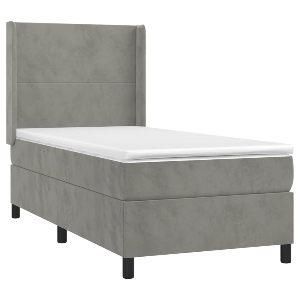 Boxspring Met Matras Fluweel Lichtgrijs 90 x 200 cm Effen ontwerp