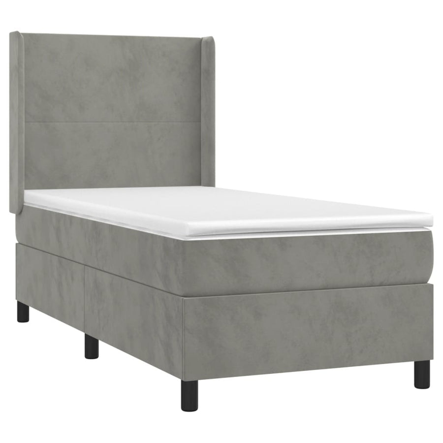 Boxspring Met Matras Fluweel Lichtgrijs 90 x 200 cm Effen ontwerp