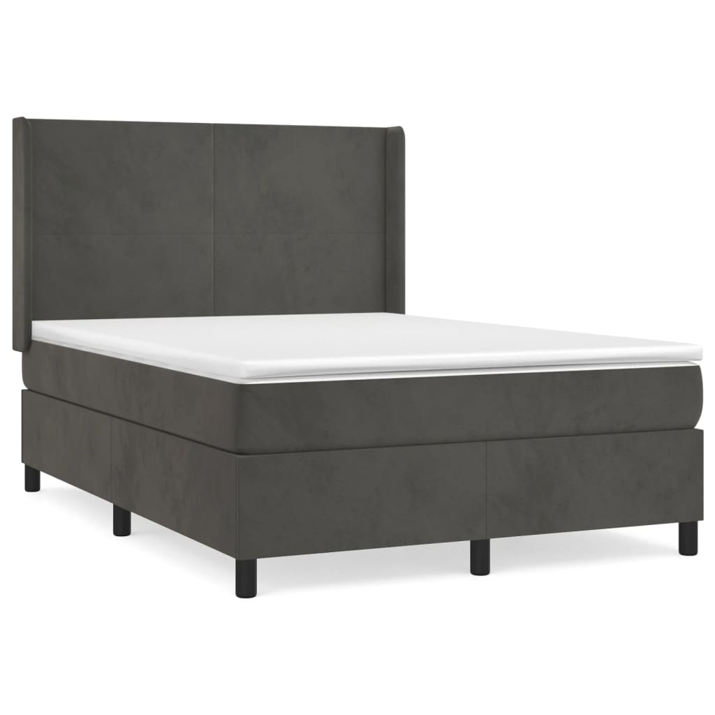 Boxspring Met Matras Fluweel Donkergrijs 140 x 190 cm Effen ontwerp