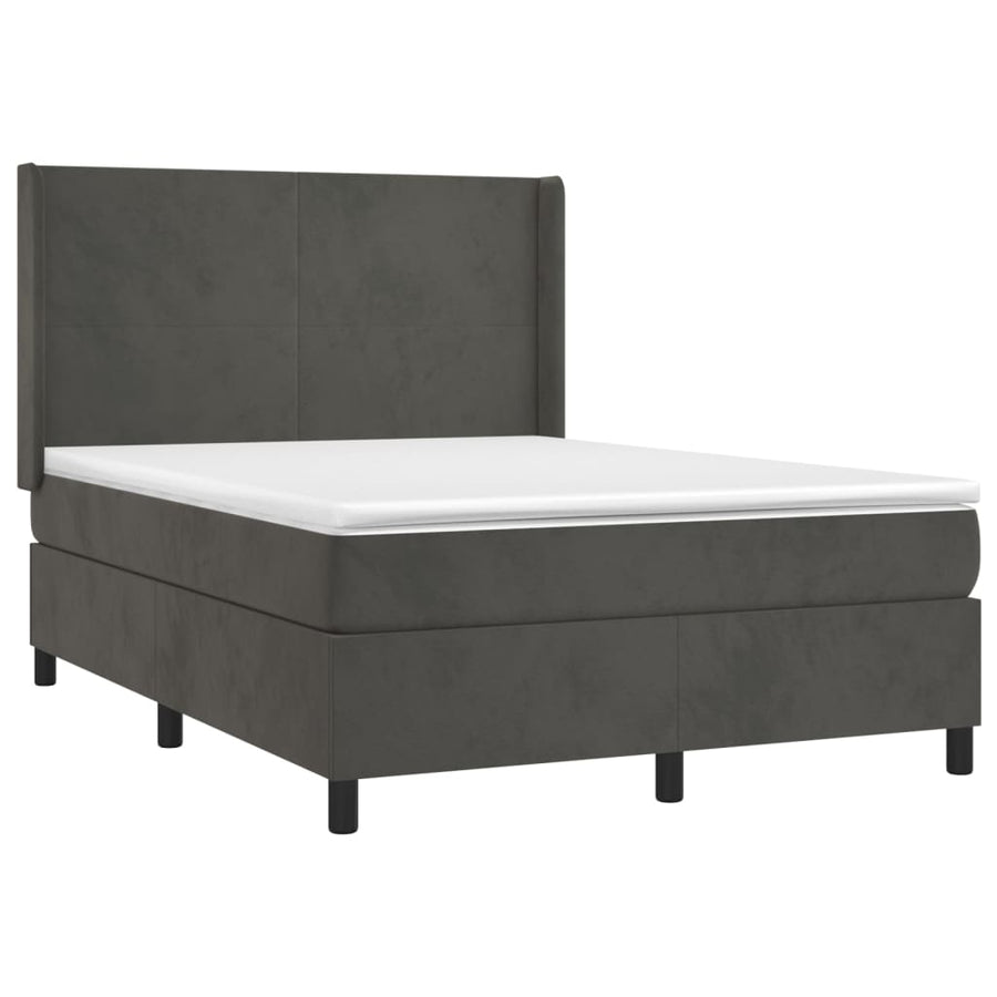 Boxspring Met Matras Fluweel Donkergrijs 140 x 190 cm Effen ontwerp