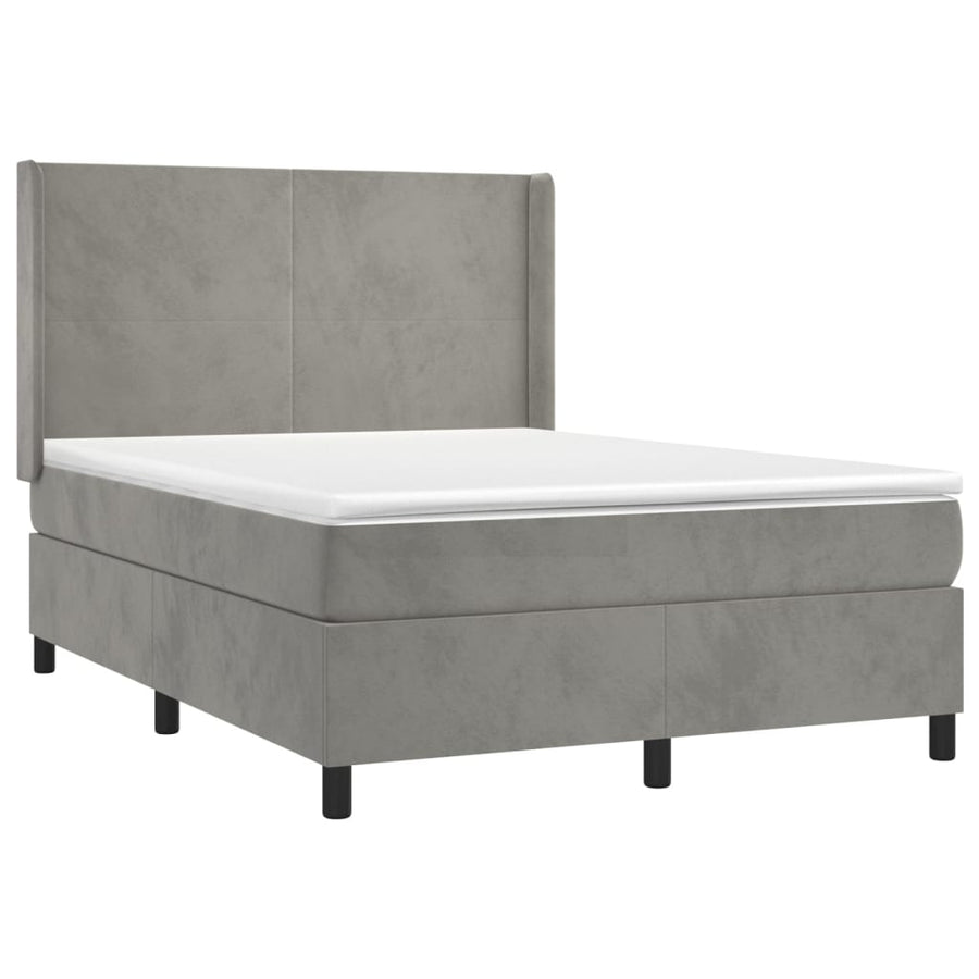 Boxspring Met Matras Fluweel Lichtgrijs 140 x 200 cm Effen ontwerp