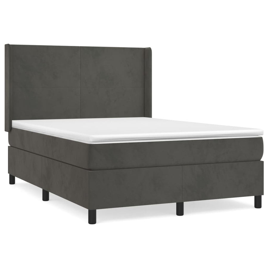 Boxspring Met Matras Fluweel Donkergrijs 140 x 200 cm Effen ontwerp