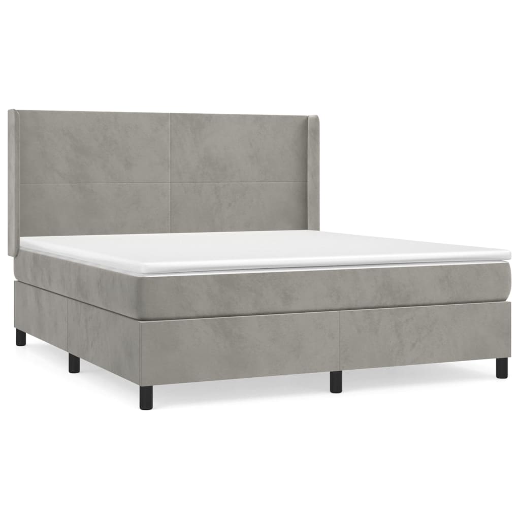 Boxspring Met Matras Fluweel Lichtgrijs 160 x 200 cm Effen ontwerp