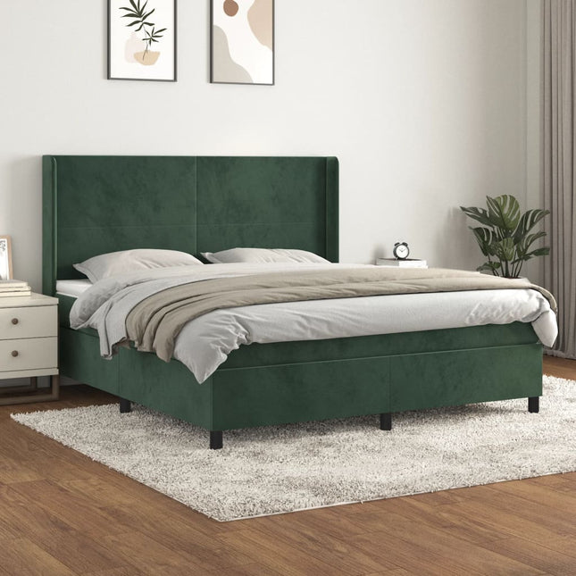 Boxspring met matras fluweel donkergroen 160x200 cm 160 x 200 cm Effen ontwerp