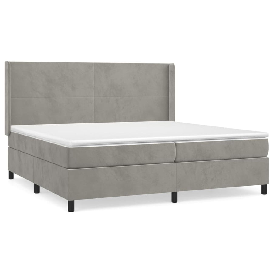 Boxspring Met Matras Fluweel Lichtgrijs 200 x 200 cm Effen ontwerp