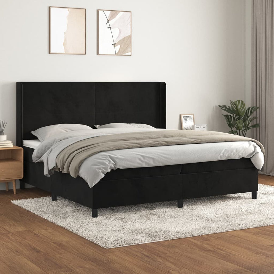Boxspring Met Matras Fluweel Zwart 200 x 200 cm Effen ontwerp