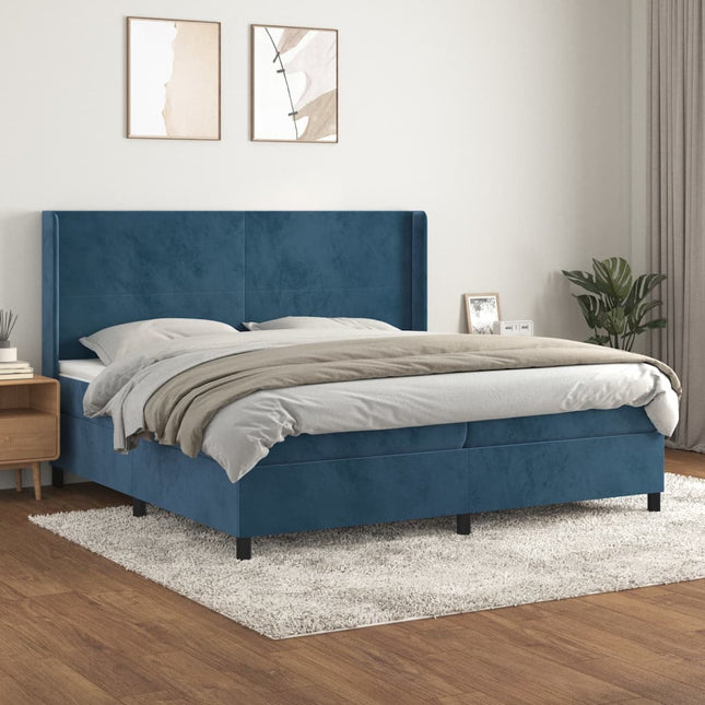 Boxspring Met Matras Fluweel Donkerblauw 200 x 200 cm Effen ontwerp