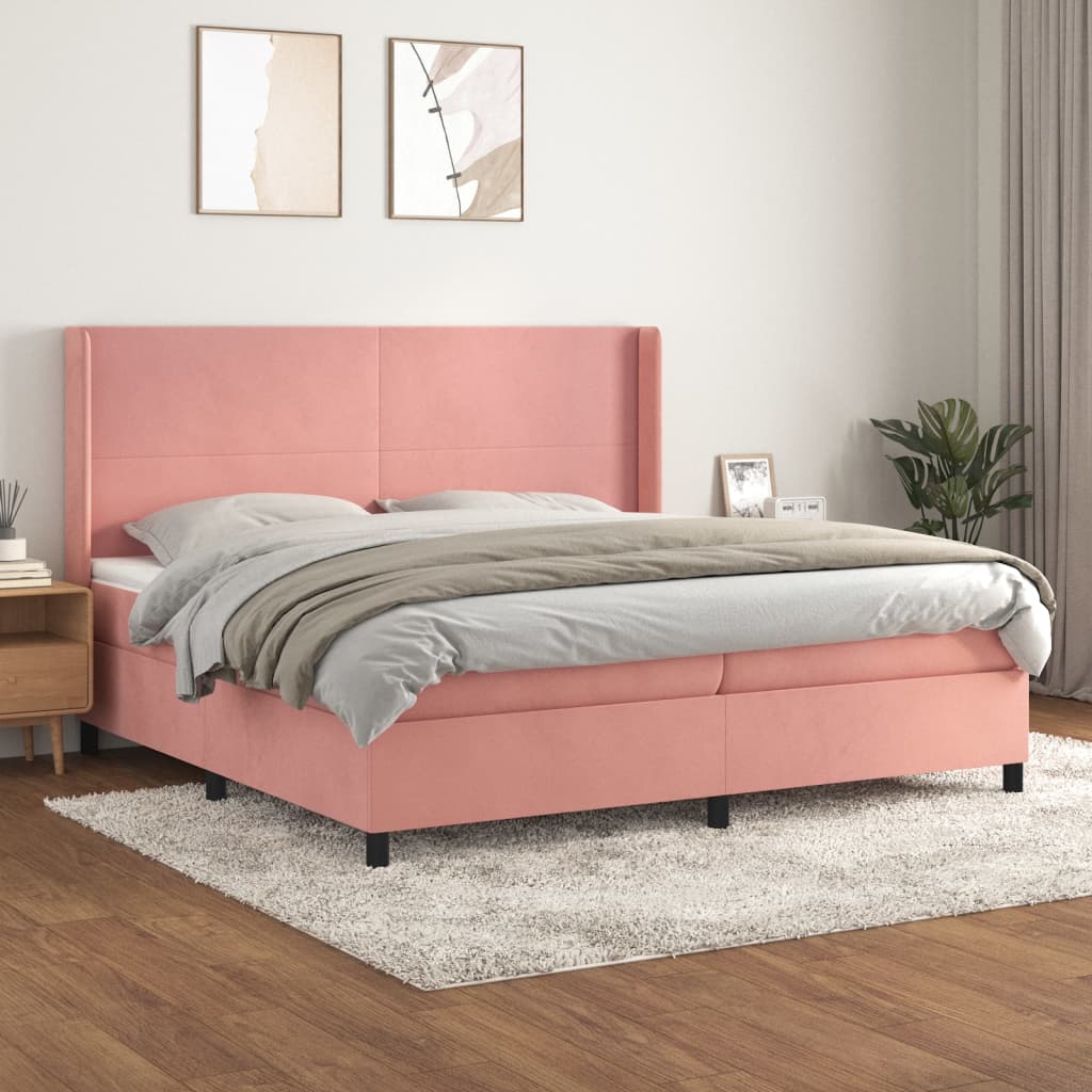 Boxspring Met Matras Fluweel Roze 200 x 200 cm Effen ontwerp
