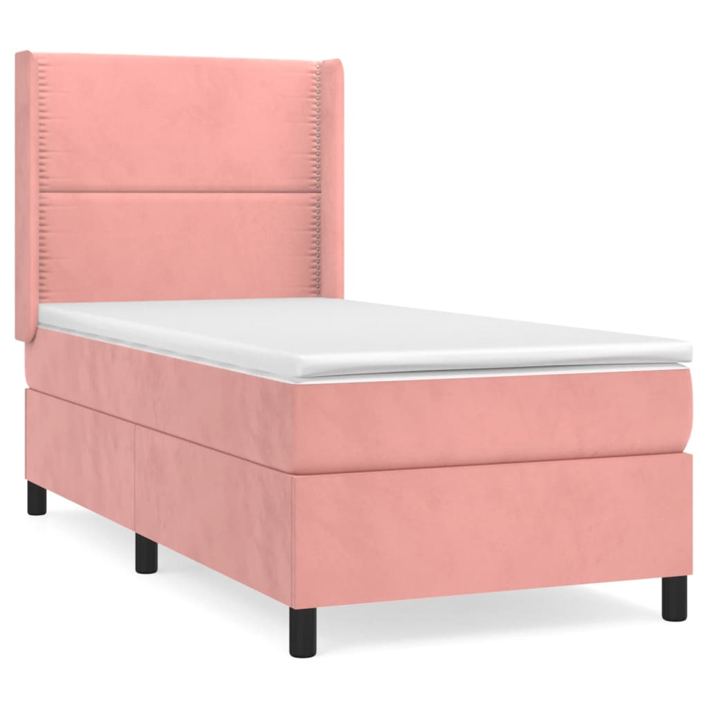 Boxspring Met Matras Fluweel Roze 80 x 200 cm Effen met spijkers