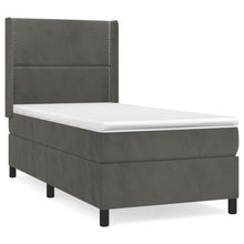 Boxspring Met Matras Fluweel Donkergrijs 90 x 190 cm Effen met spijkers