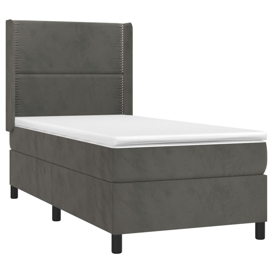 Boxspring Met Matras Fluweel Donkergrijs 90 x 190 cm Effen met spijkers