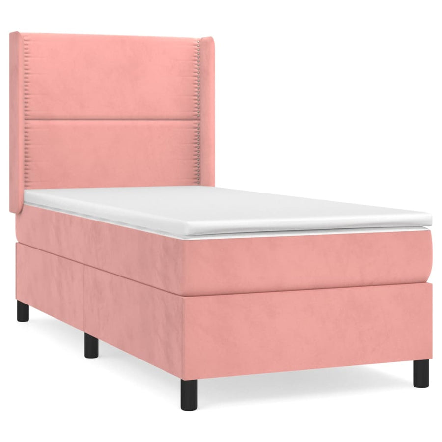 Boxspring Met Matras Fluweel Roze 90 x 190 cm Effen met spijkers