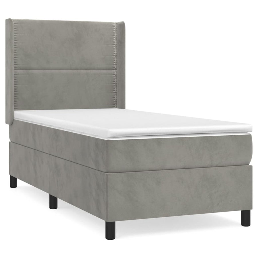 Boxspring Met Matras Fluweel Lichtgrijs 100 x 200 cm Effen met spijkers
