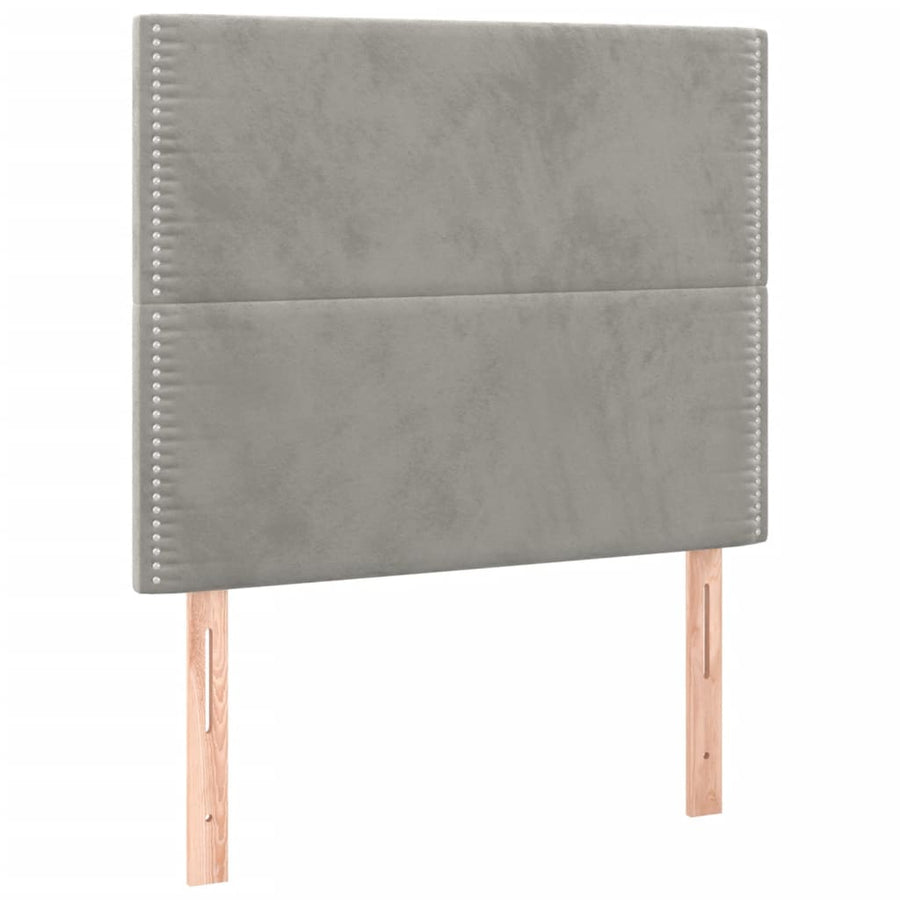 Boxspring Met Matras Fluweel Lichtgrijs 100 x 200 cm Effen met spijkers