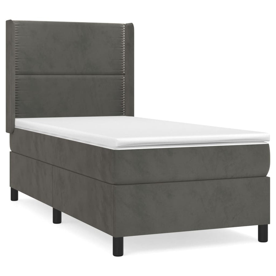Boxspring Met Matras Fluweel Donkergrijs 100 x 200 cm Effen met spijkers