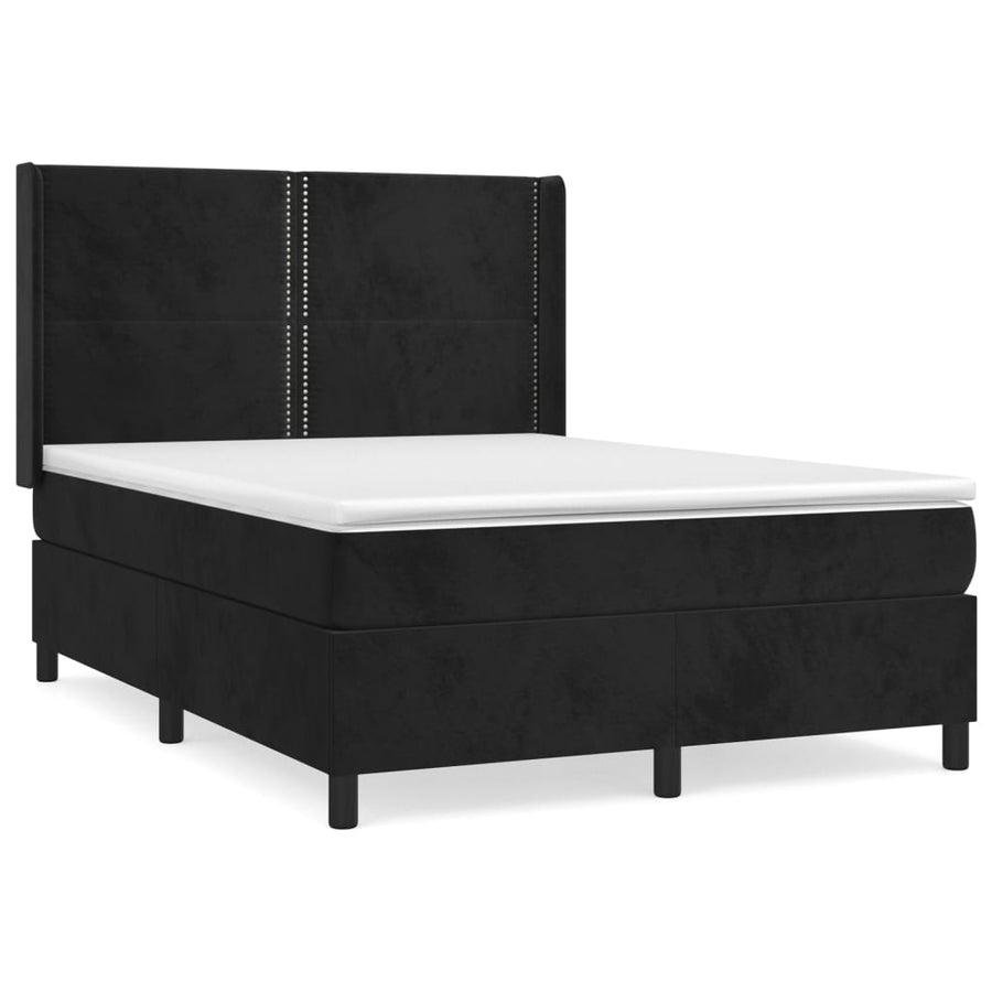 Boxspring Met Matras Fluweel Zwart 140 x 190 cm Effen met spijkers