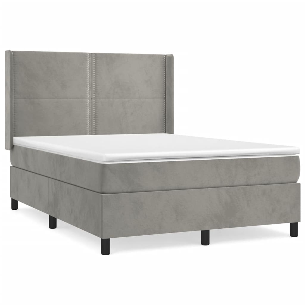 Boxspring Met Matras Fluweel Lichtgrijs 140 x 200 cm Effen met spijkers