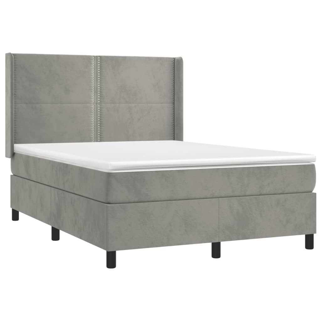 Boxspring Met Matras Fluweel Lichtgrijs 140 x 200 cm Effen met spijkers