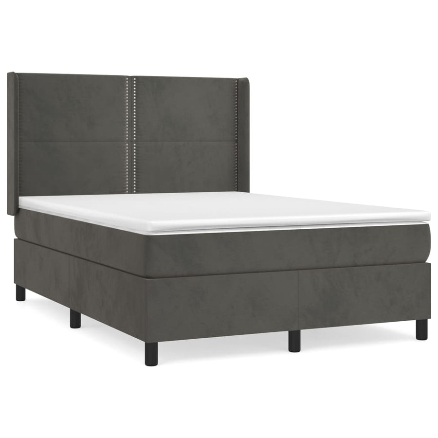 Boxspring Met Matras Fluweel Donkergrijs 140 x 200 cm Effen met spijkers
