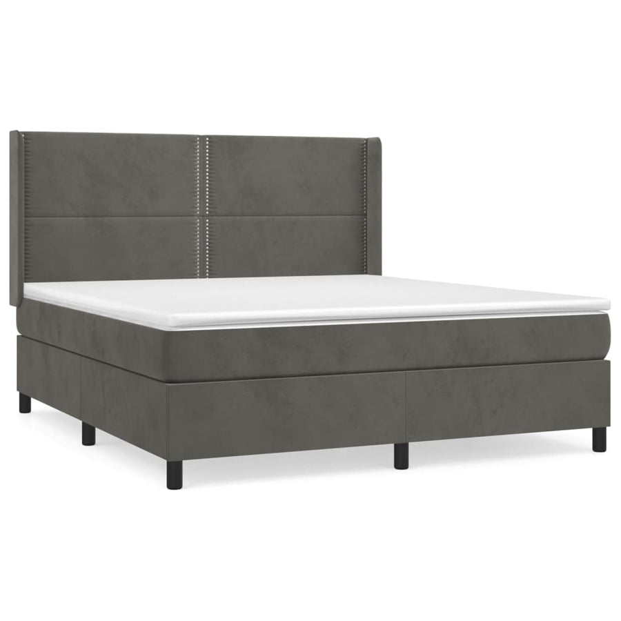 Boxspring Met Matras Fluweel Donkergrijs 160 x 200 cm Effen met spijkers