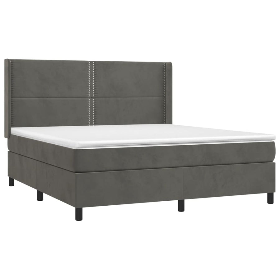 Boxspring Met Matras Fluweel Donkergrijs 160 x 200 cm Effen met spijkers