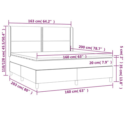Boxspring Met Matras Fluweel Donkergrijs 160 x 200 cm Effen met spijkers