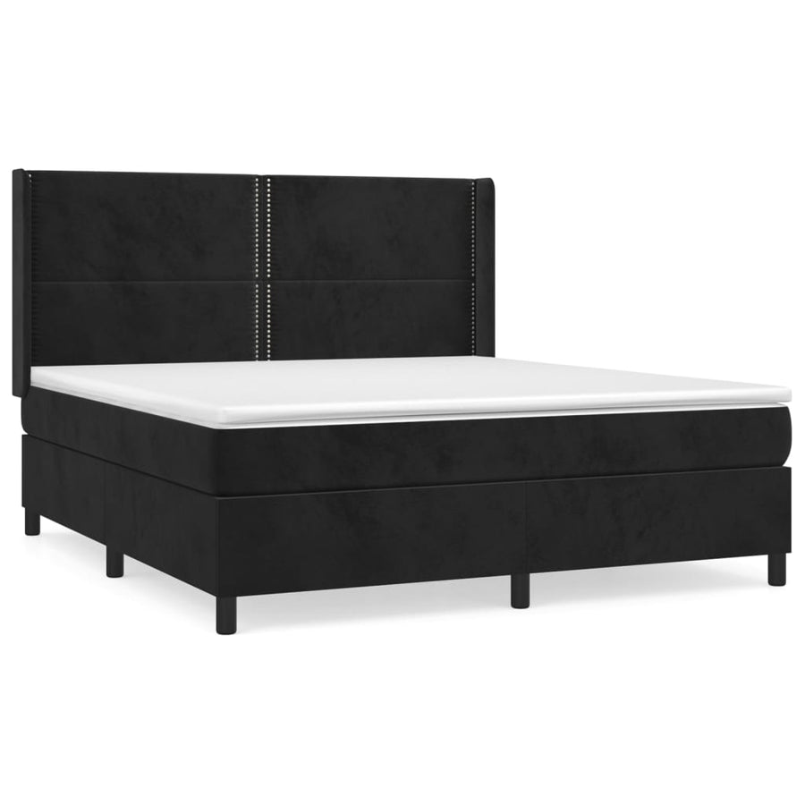 Boxspring Met Matras Fluweel Zwart 180 x 200 cm Effen met spijkers