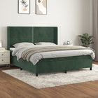 Boxspring met matras fluweel donkergroen 180x200 cm 180 x 200 cm Effen met spijkers