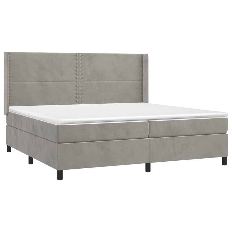 Boxspring Met Matras Fluweel Lichtgrijs 200 x 200 cm Effen met spijkers
