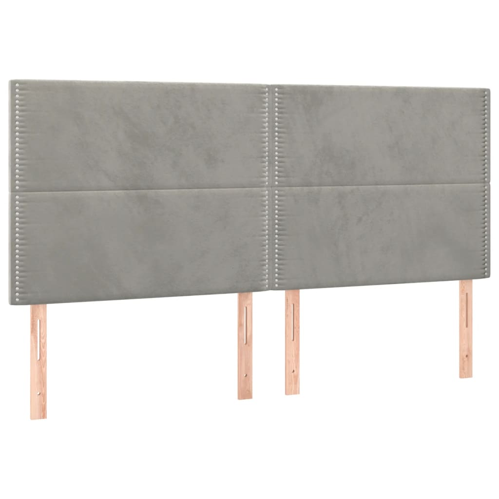 Boxspring Met Matras Fluweel Lichtgrijs 200 x 200 cm Effen met spijkers