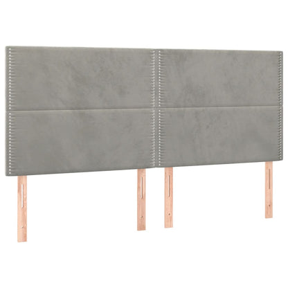 Boxspring Met Matras Fluweel Lichtgrijs 200 x 200 cm Effen met spijkers