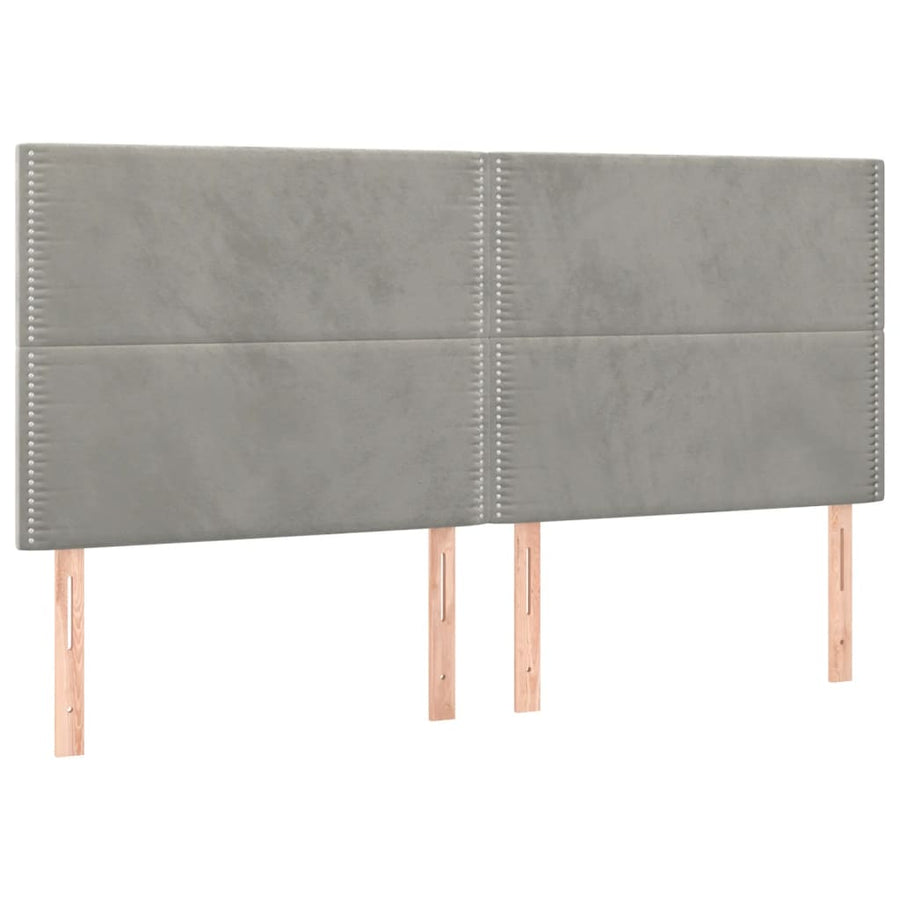 Boxspring Met Matras Fluweel Lichtgrijs 200 x 200 cm Effen met spijkers