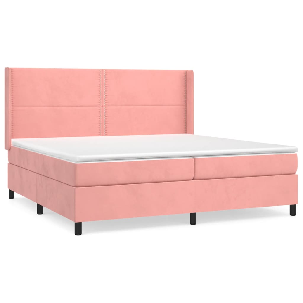 Boxspring Met Matras Fluweel Roze 200 x 200 cm Effen met spijkers